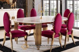 Meja Makan Minimalis Stainless Gold Top Marmer Carrara FM-238