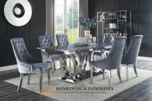 Meja Makan Stainless Minimalis Kursi 6 Silver Crome FM-239