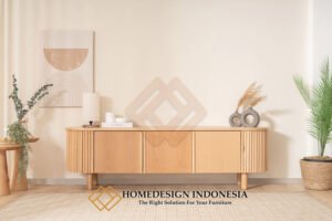 Meja TV Minimalis Jati Model Salur Curved Design FM-313
