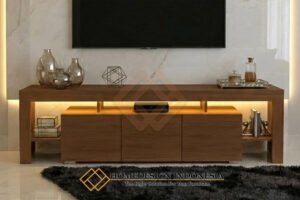 Meja TV Minimalis Kayu Jati Solid Modern Design With LED FM-314