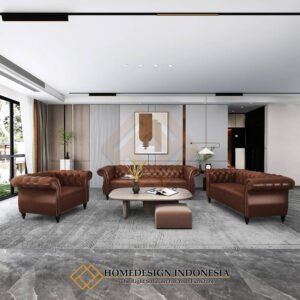 Set Sofa Tamu Minimalis Chesterfield Design Luxury Leather FM 361