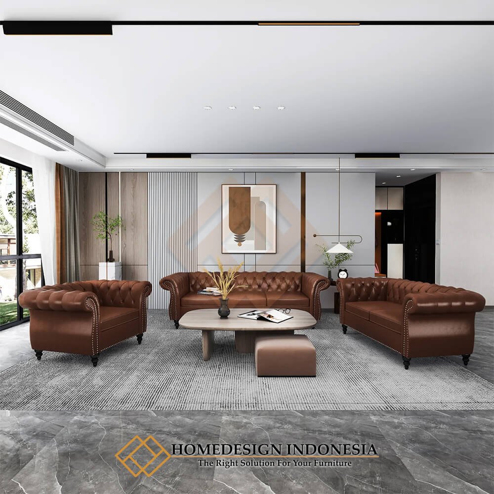 Set Sofa Tamu Minimalis Chesterfield Design Luxury Leather FM-361