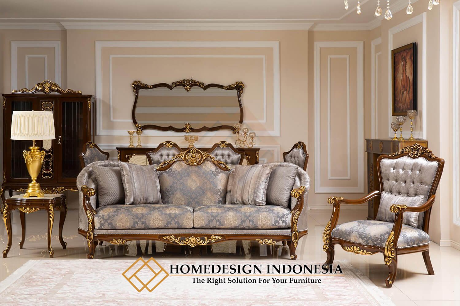 Sofa Mewah Kayu Jati Natural Classic Majestic Carving FM-351 Sofa Mewah Kayu Jati Natural Classic Majestic Carving FM-351