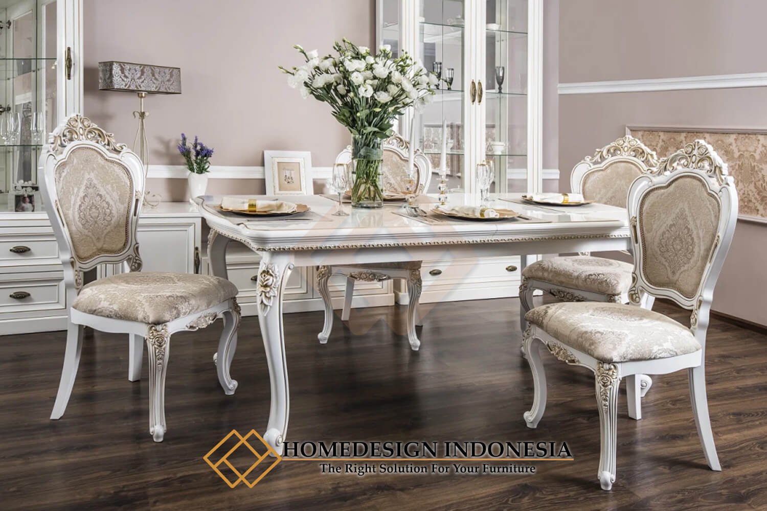 Meja Makan Klasik Mewah Rose Carving Luxury Design FM-378